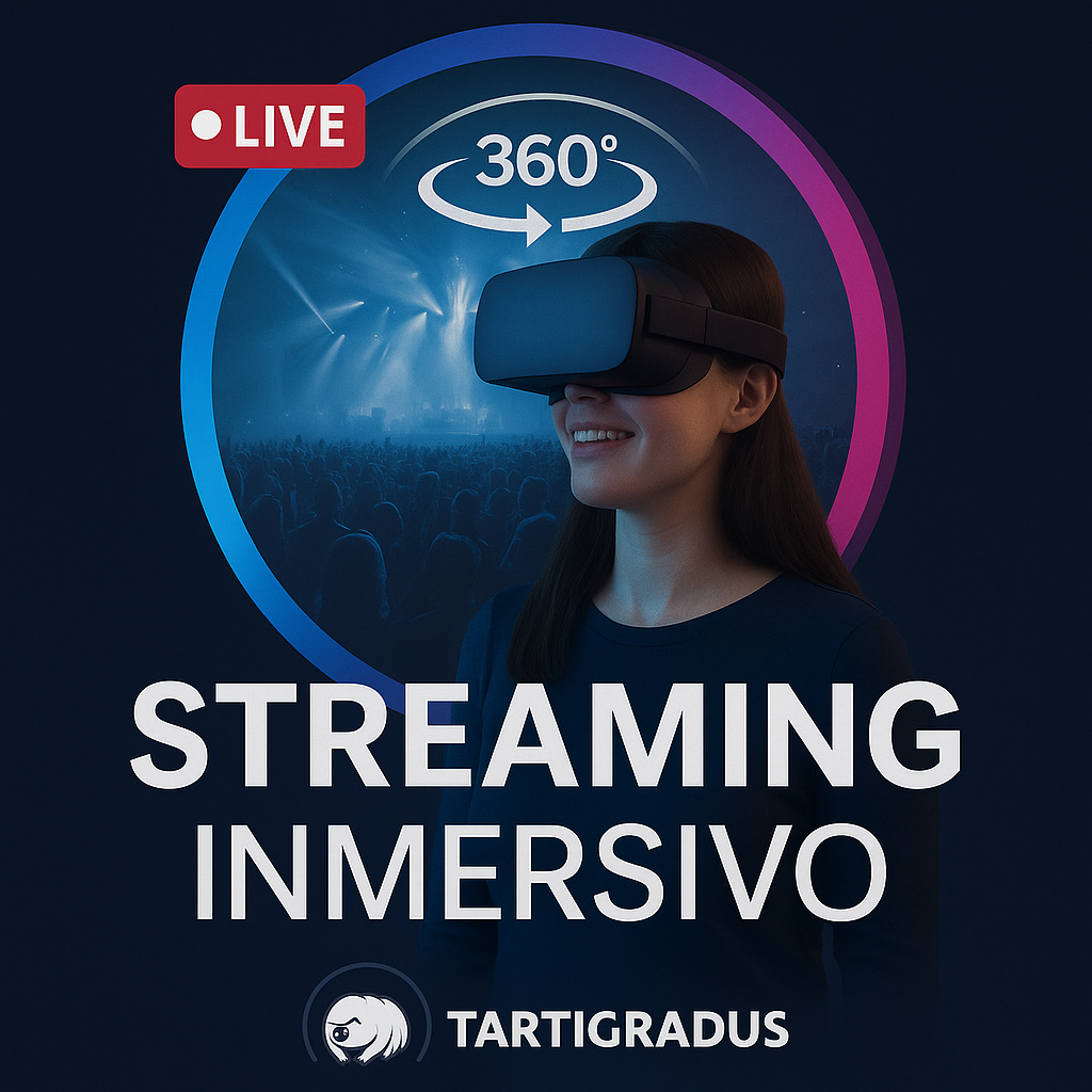 streaming inmersivo, transmisión en vivo 360, video 360 eventos, realidad virtual en eventos, streaming profesional, producción audiovisual 360, eventos en realidad virtual, tecnología streaming inmersivo, experiencia inmersiva online, Tartigradus streaming